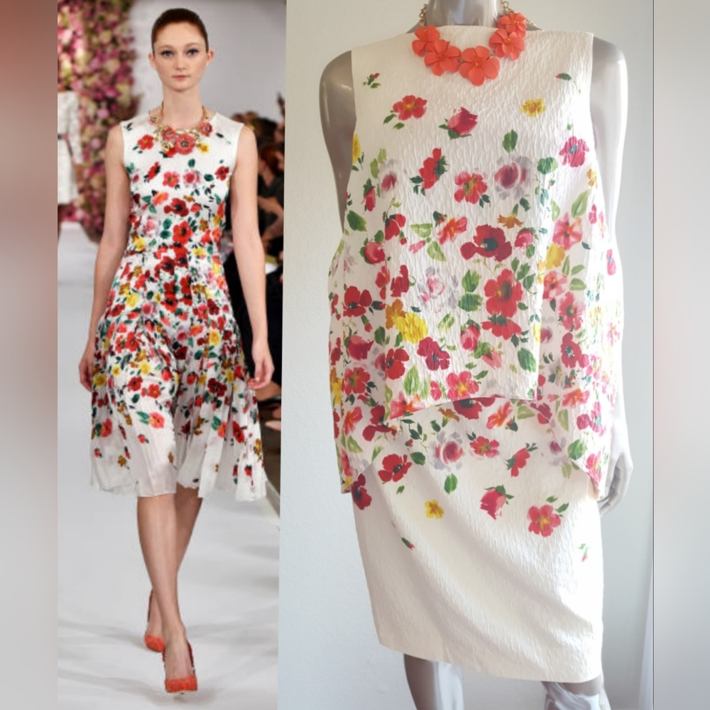 $2,400 OSCAR DE LA RENTA FLORAL SILK LINED RUNWAY SKIRT TOP S